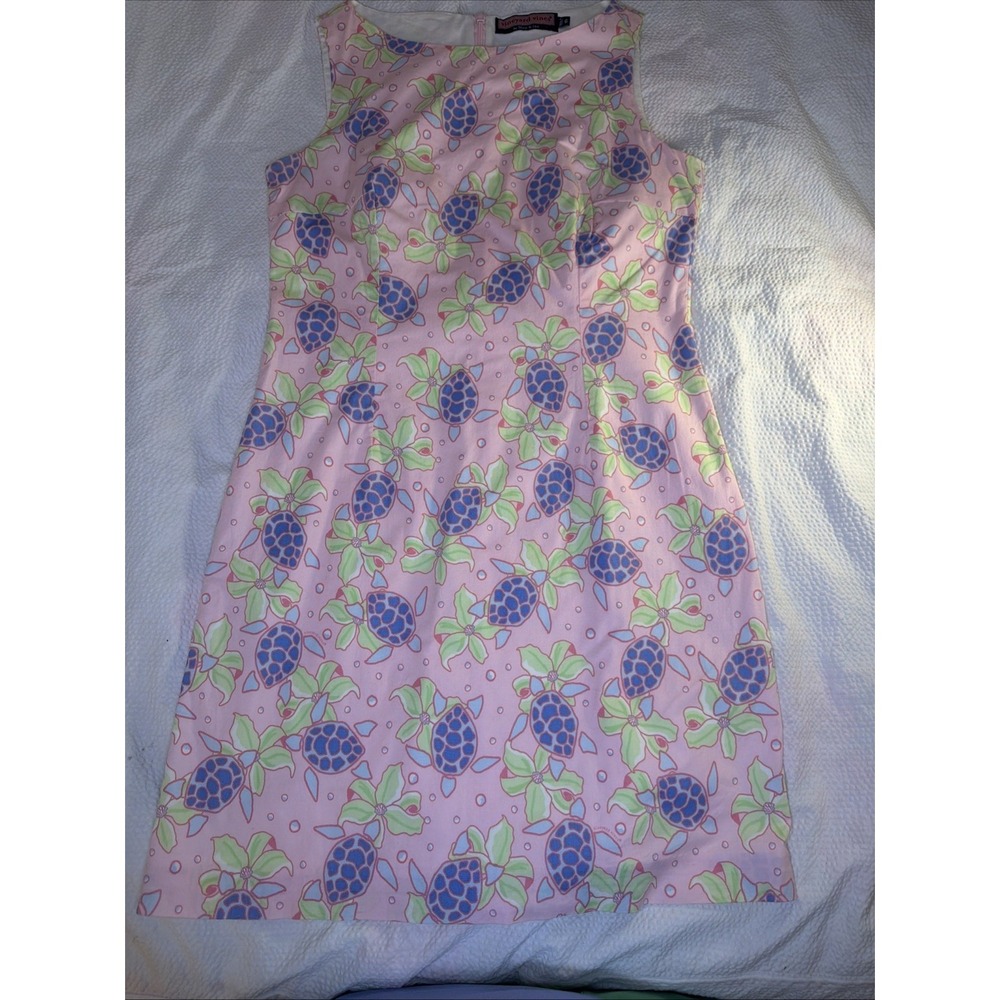 Vineyard Vines Sleeveless Pink Shift Dress Sz 6 Sea Turtles Fully Lined Cotton